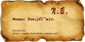 Nemec Benjámin névjegykártya